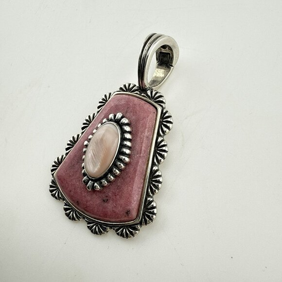 Carolyn Pollack Pendant Enhancer Pink Rhodonite Mother of Pearl Sterling Silver - Picture 4 of 9